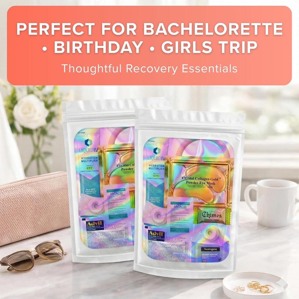Stuhrling Bottle TrekTote Hangover Recovery Kit for 21st Birthday Parties, Bachelorette, Ladies Night, Weekends Trips, Trendy Morning-After Essentials, 1 Pack or Bulk Cases