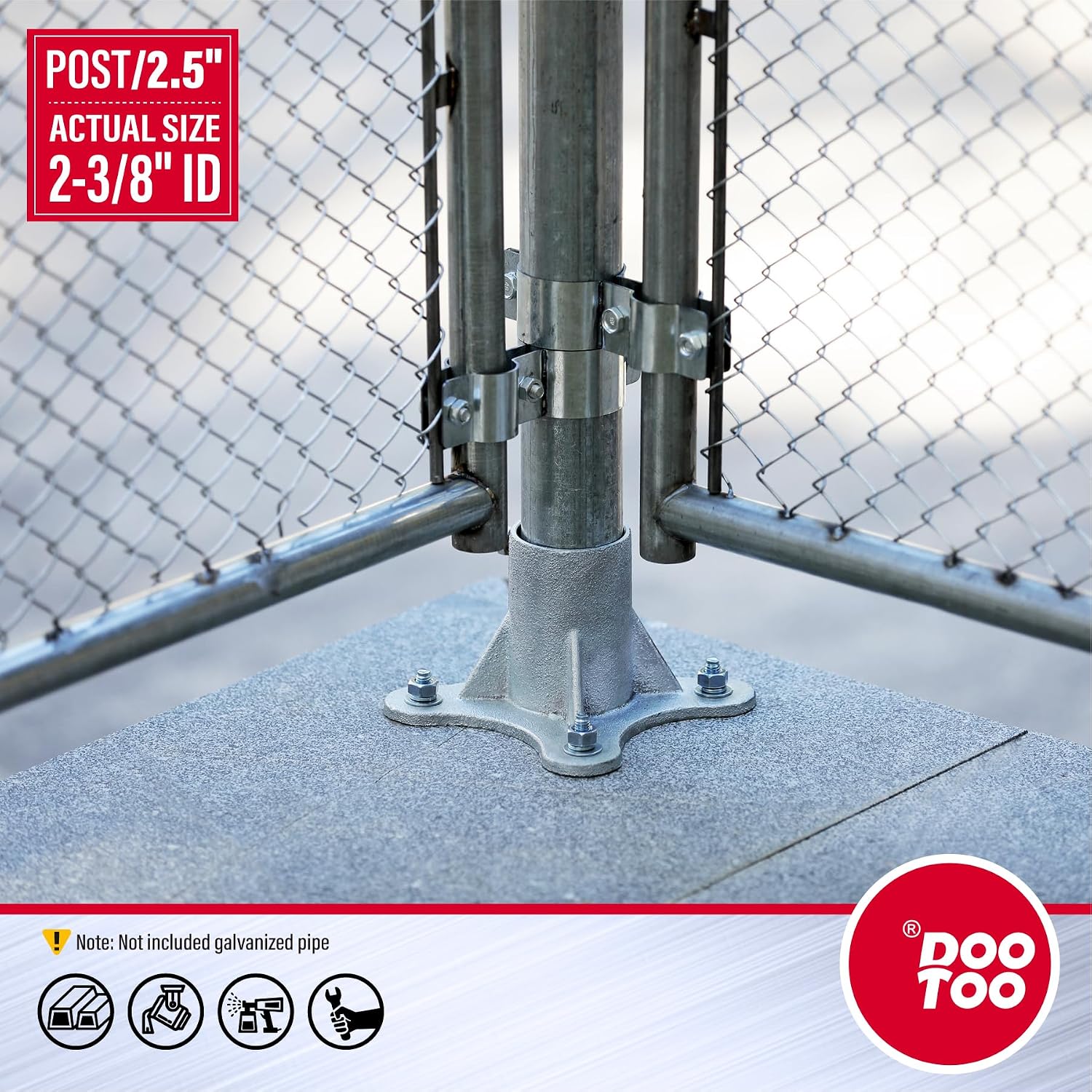 Chain Link Fence Post Flange - 2 1/2' Heavy Duty Round Post Base Bracket (8-Pack) Fits 2-3/8' Outer Diameter Fence/Mailbox/Flag Posts - Floor Mount Flange Kit