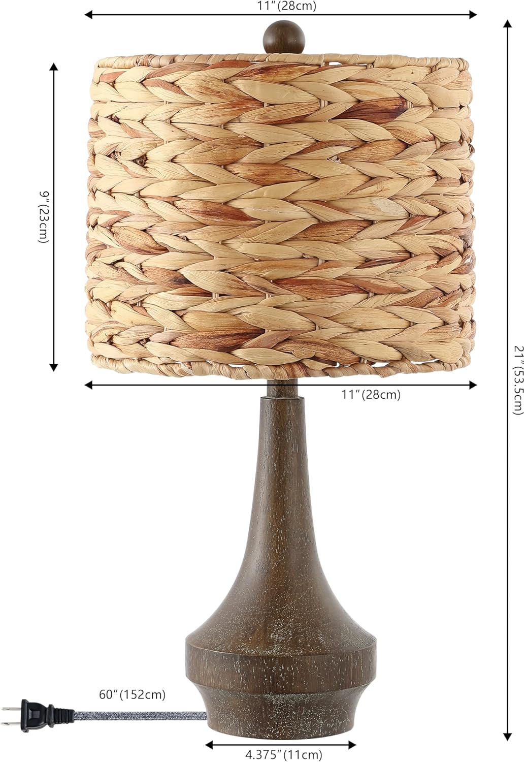 JONATHAN Y 21' Brown Wood Finish Resin Gourd Table Lamp Set of 2, Rustic Farmhouse Handwoven Water Hyacinth Shade, Southwestern Bedside Lamp for Bedroom, LED Bulbs Included JYL4051A-SET2