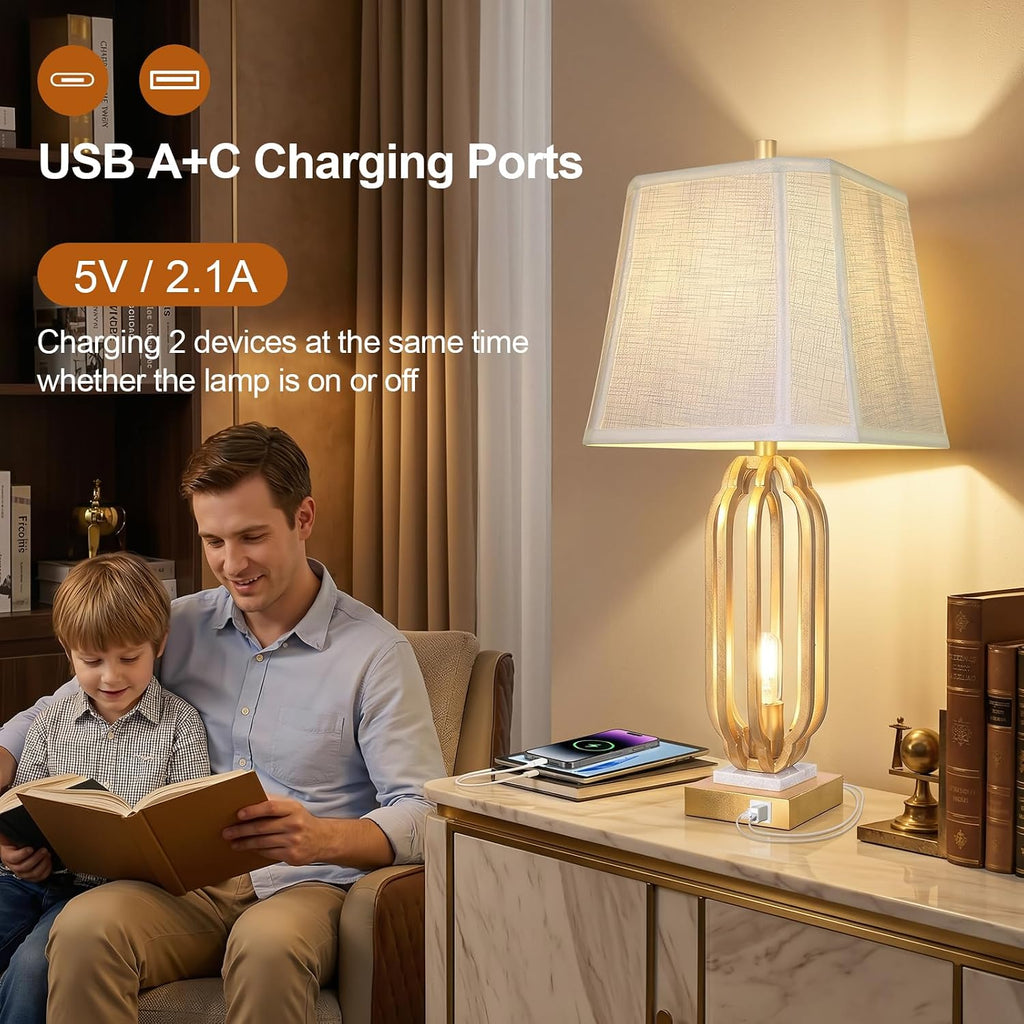 28' Iron Art Table Lamp Set of 2 for Living Room, Modern Gold Leaf Desk Lamps with Nightlight and 2 USB Charging Ports, Farmhouse Bedside Lamp for Bedroom Nightstand, 3 Way Dimmable Bulb Included
