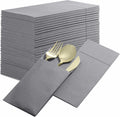 Disposable Linen-Feel Dinner Napkins with Built-in Flatware Pocket, 500-Pack GRAY Prefolded Cloth Like Paper Napkins For Dinner, Wedding Or Party [Silverware NOT Included]
