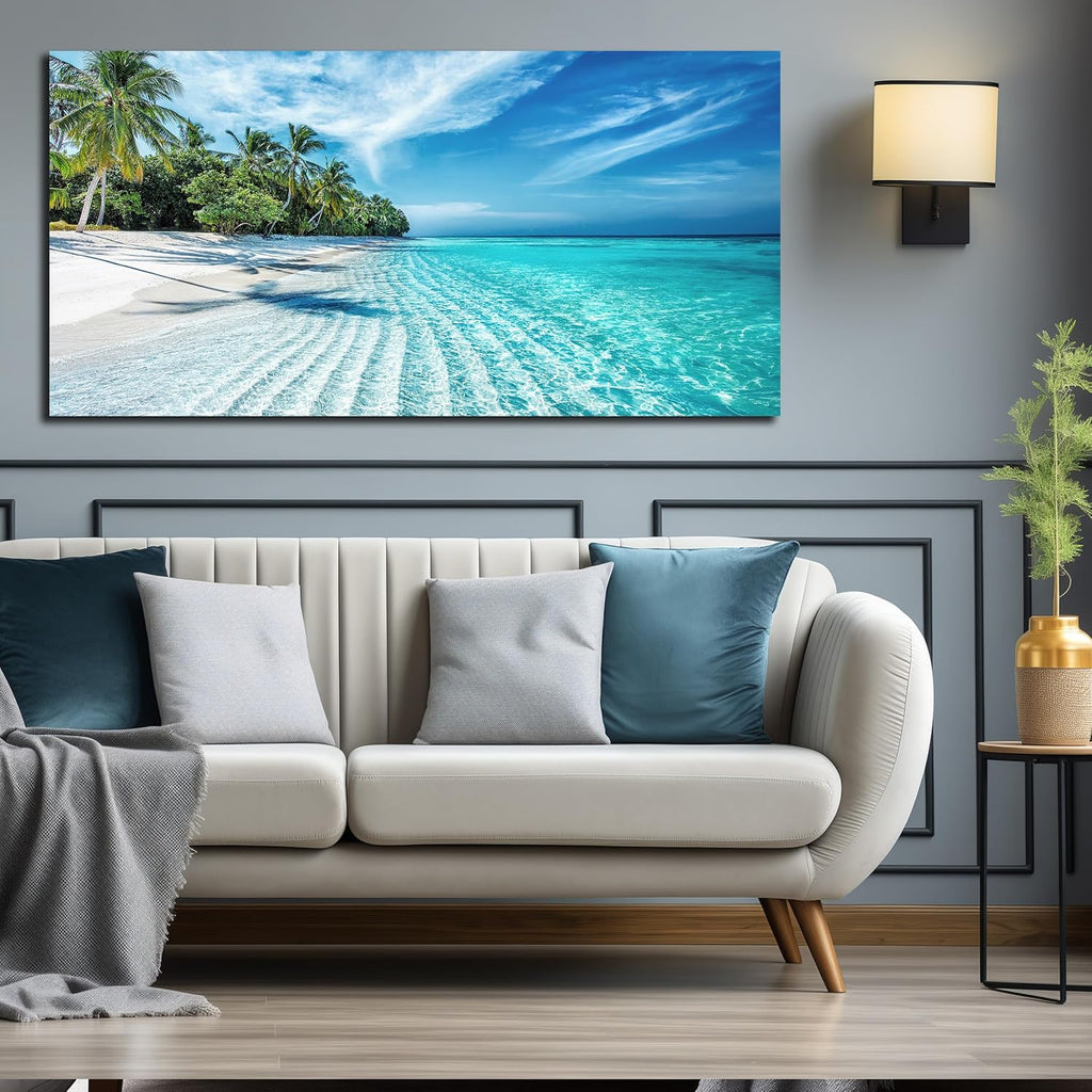 Blue Beach Theme Bedroom Decor Large Living Room Wall Art Beach Landscape Print Picture Decoration Ready to Hang 29 x 58 Inch