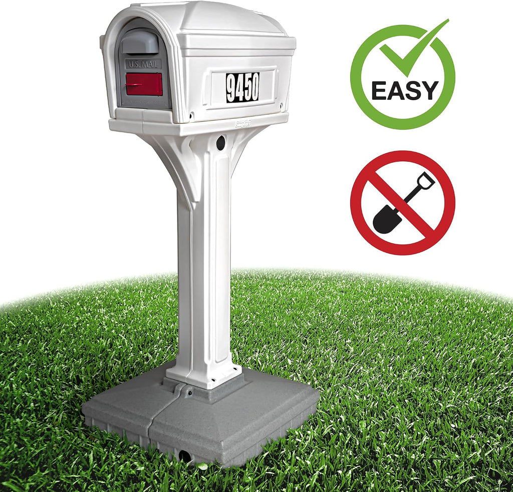 American Home by Simplay3 Premium Dig-Free Easy Up Classic Mailbox and Post Combination in White, Above Ground Mailbox