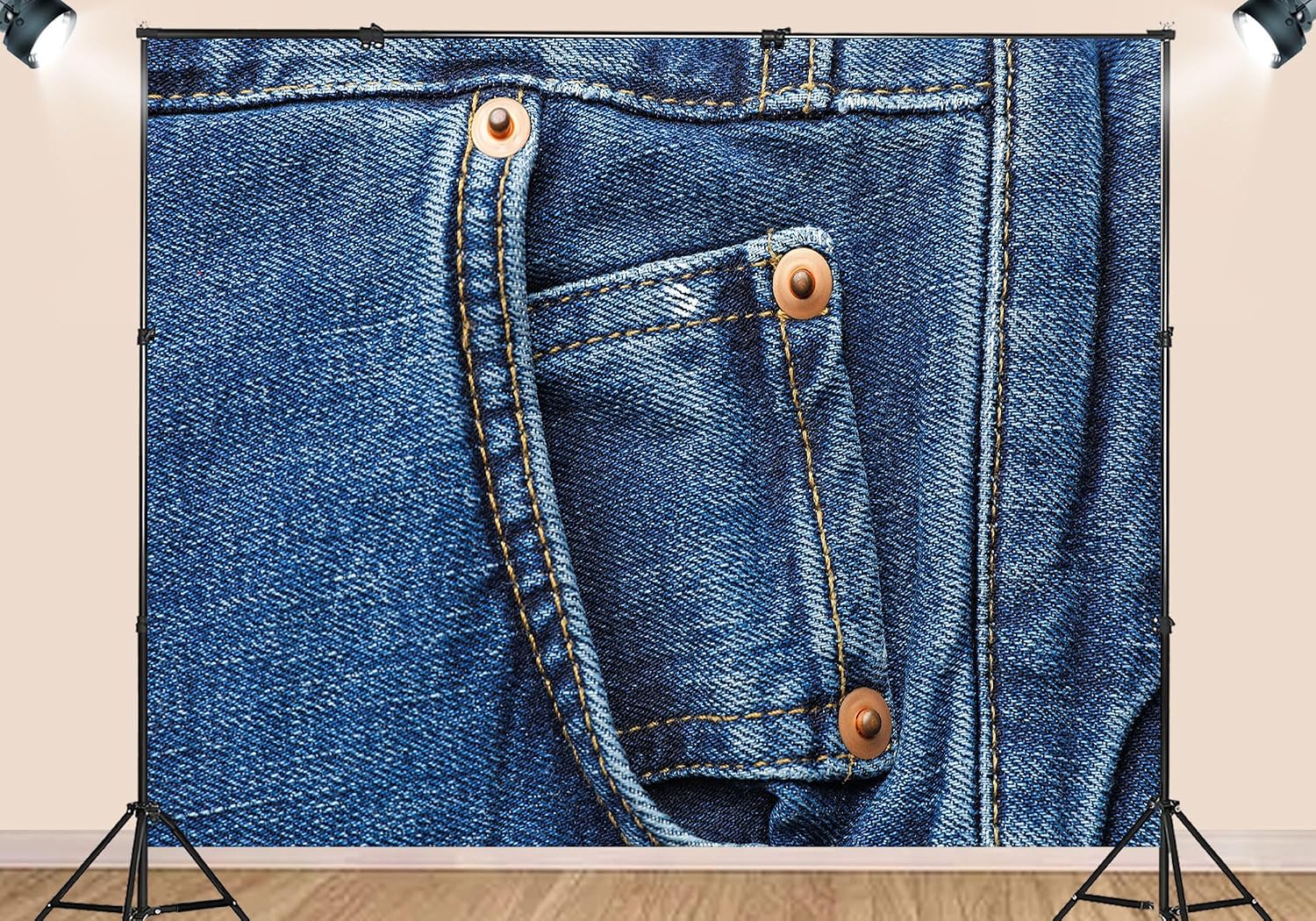 20X10ft Fabric Denim Photography Backdrop, Blue Jean Fabric Background with Copper Rivets, Professional Studio Photo Props for Home Wall Decor