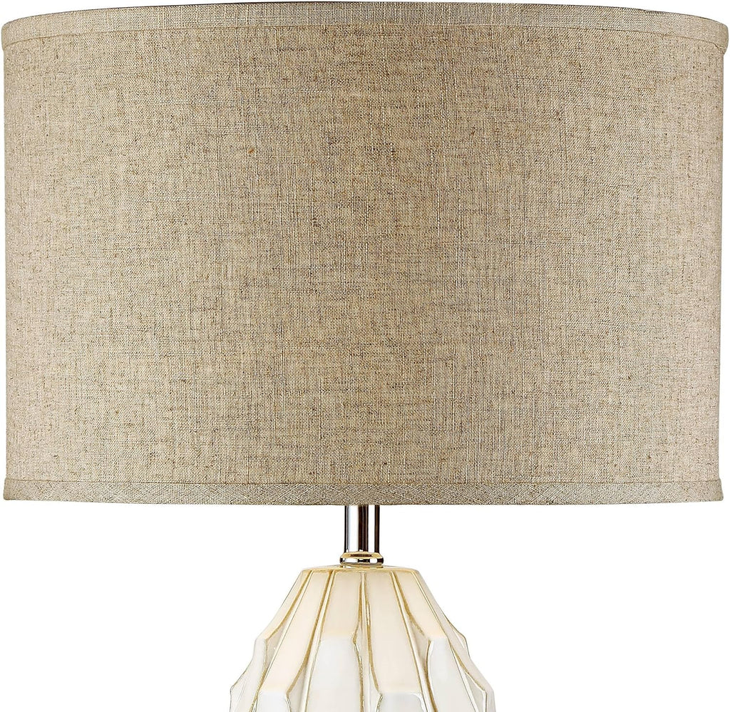 Possini Euro Design Cosgrove 32 3/4' Tall Oval Large Mid Century Modern Coastal End Table Lamps Set of 2 White Ceramic Living Room Bedroom Bedside Nightstand House Beige Shade (Colors May Vary)
