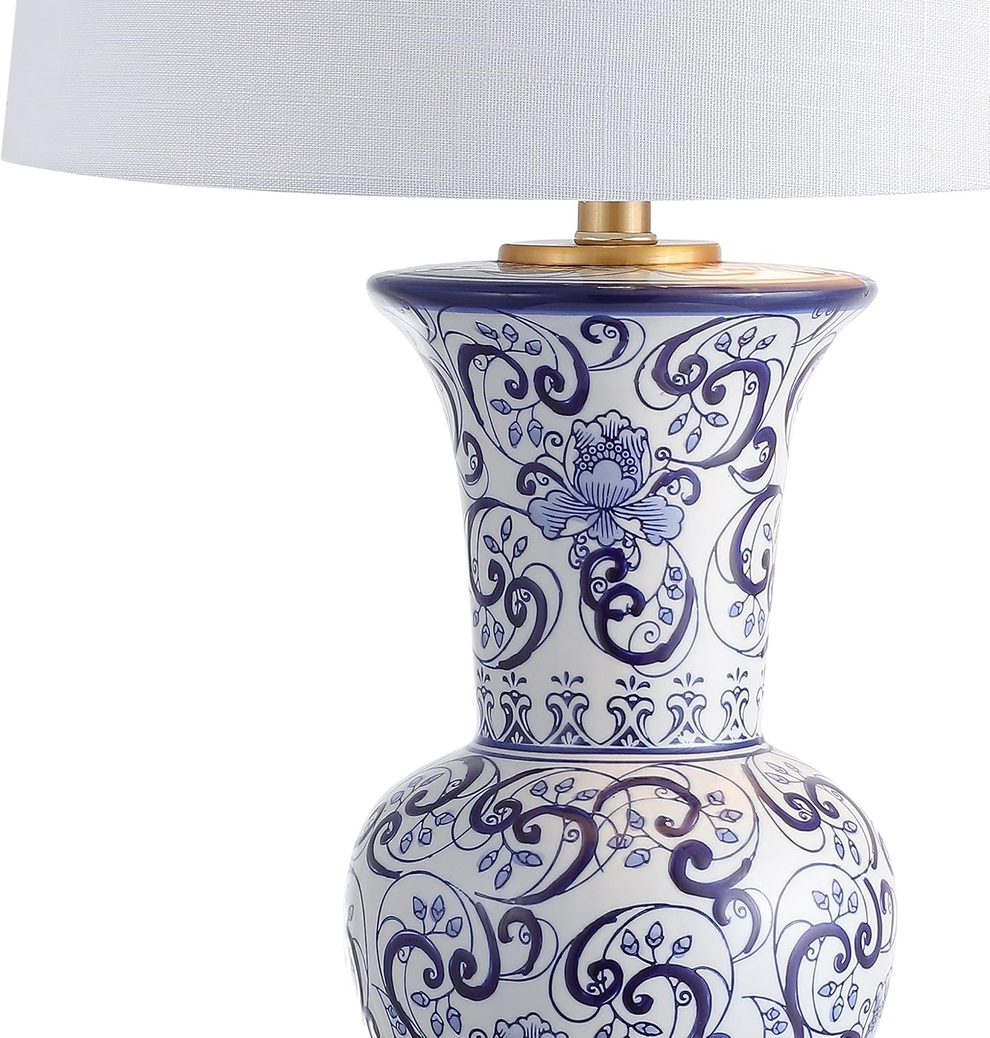 JONATHAN Y 28.5' Blue/White Chinoiserie Ceramic LED Table Lamp, Traditional Hand-Painted Floral Vase Lamp for Living Room, White Linen Shade, LED Bulb Included JYL5014A