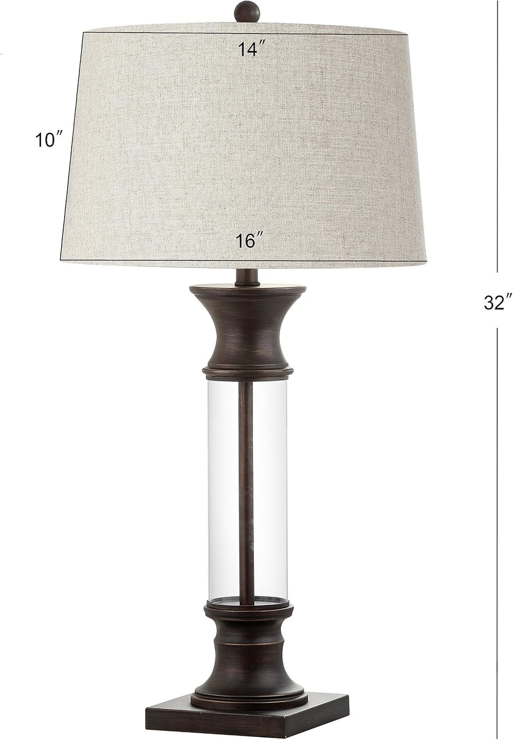 JONATHAN Y 32' Bronze and Clear Glass Table Lamp Set of 2 for Living Room, Rustic Farmhouse Bedside Nightstand Lamps with Gray Linen Drum Shade, LED Bulbs Included JYL4000A-SET2