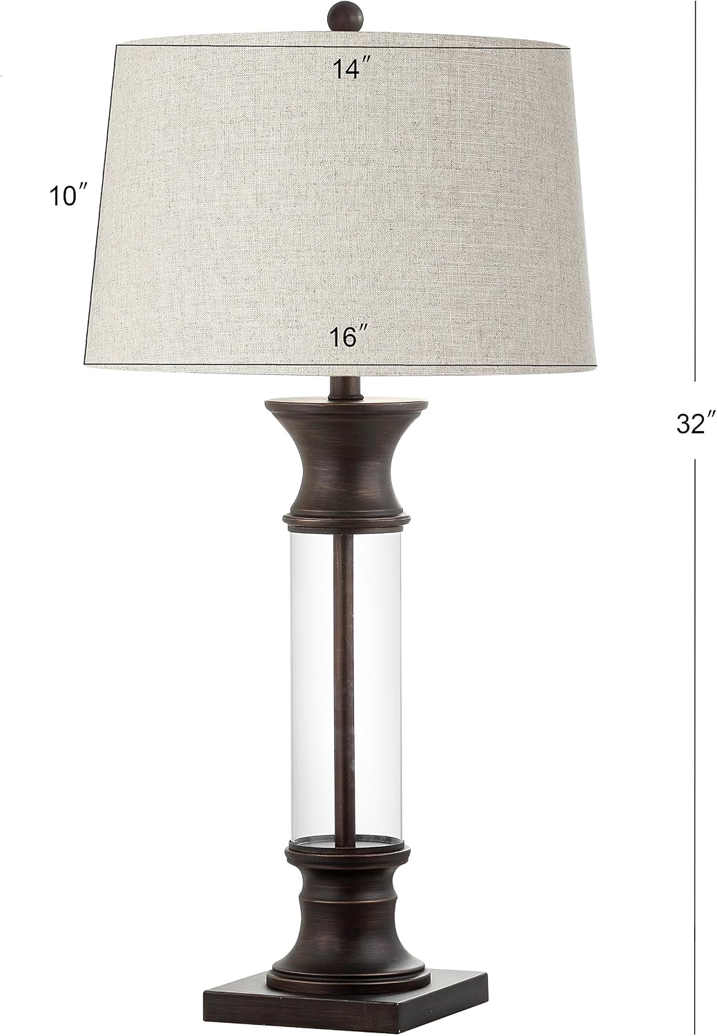 JONATHAN Y 32' Bronze and Clear Glass Table Lamp Set of 2 for Living Room, Rustic Farmhouse Bedside Nightstand Lamps with Gray Linen Drum Shade, LED Bulbs Included JYL4000A-SET2