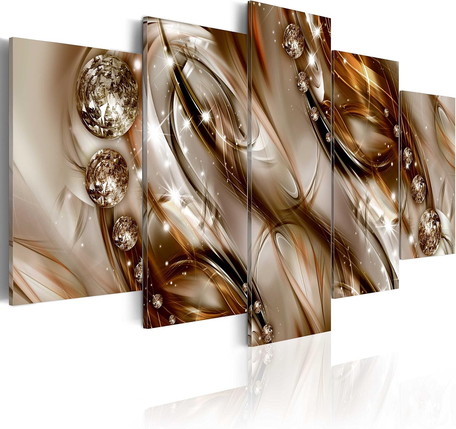 artgeist - Textured Canvas Wall Art Abstract 80x40 in - 5pcs Painting Canvas Prints with Acrylic Gel Texture Picture Artwork Living Room - Contemporary Modern Photo Wall Home Wave Beige a-A-0171-b-n