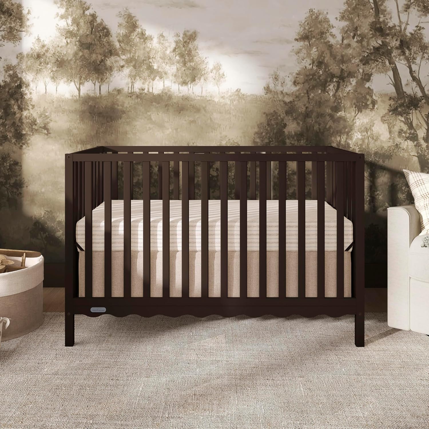 Dream On Me Synergy Wave 5-in-1 Convertible Crib, GREENGUARD Gold, Chocolate Chip