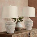 Regency Hill Alese 23 1/2' High Textured Dot Jug Small Farmhouse Rustic Coastal Accent Table Lamps Set of 2 Beige Light Earth Finish Single Oatmeal Shade Living Room Bedroom Bedside Nightstand House
