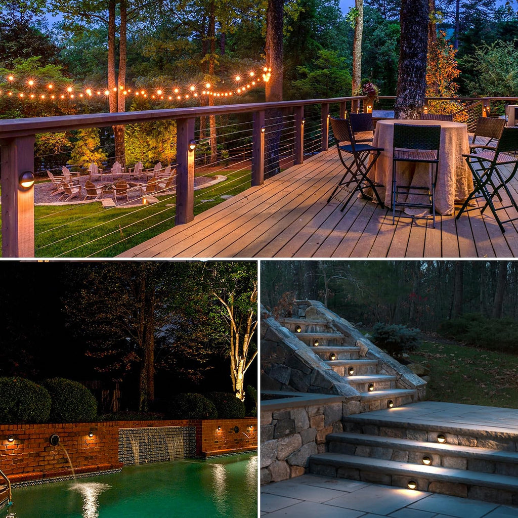 SUNVIE 5W LED Low Voltage Deck Lights with Fastlock2 Wire Connectors 12-24V AC/DC Low Voltage Landscape Lighting 3000K Warm White Step Lights Outdoor IP65 Waterproof for Deck Steps Fence Post, 12 Pack