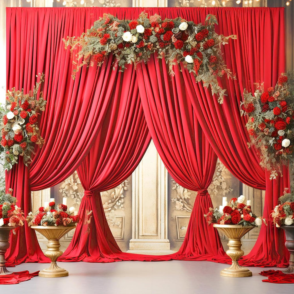 8 Panels Red Backdrop Curtains for Wedding Party Wrinkle Free Backdrops Curtain Drapes Fabric Decorations Photo Back Drop Cloth for Baby Shower Photography Stage Reception 40ft(W) x 12ft(H)