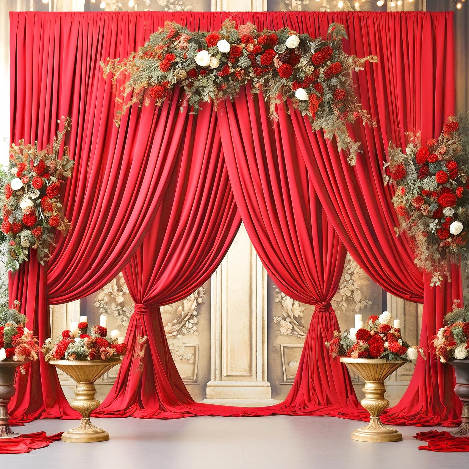8 Panels Red Backdrop Curtains for Wedding Party Wrinkle Free Backdrops Curtain Drapes Fabric Decorations Photo Back Drop Cloth for Baby Shower Photography Stage Reception 40ft(W) x 12ft(H)