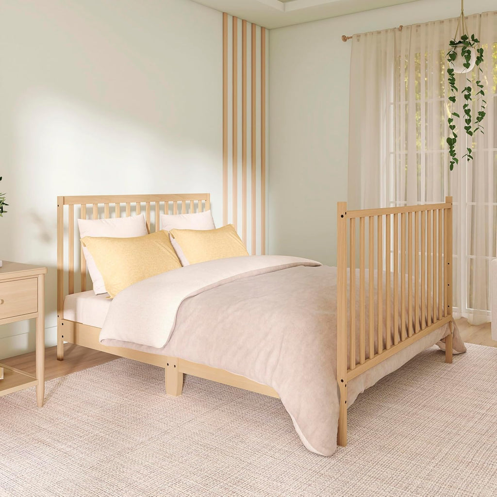 Dream On Me Synergy 5-in-1 Convertible Full-Size Baby Crib with Toddler, Day & Full Bed Conversion in Barnwood Natural, GreenGuard Gold & BSA, 3 Mattress Heights, Sustainable Pinewood