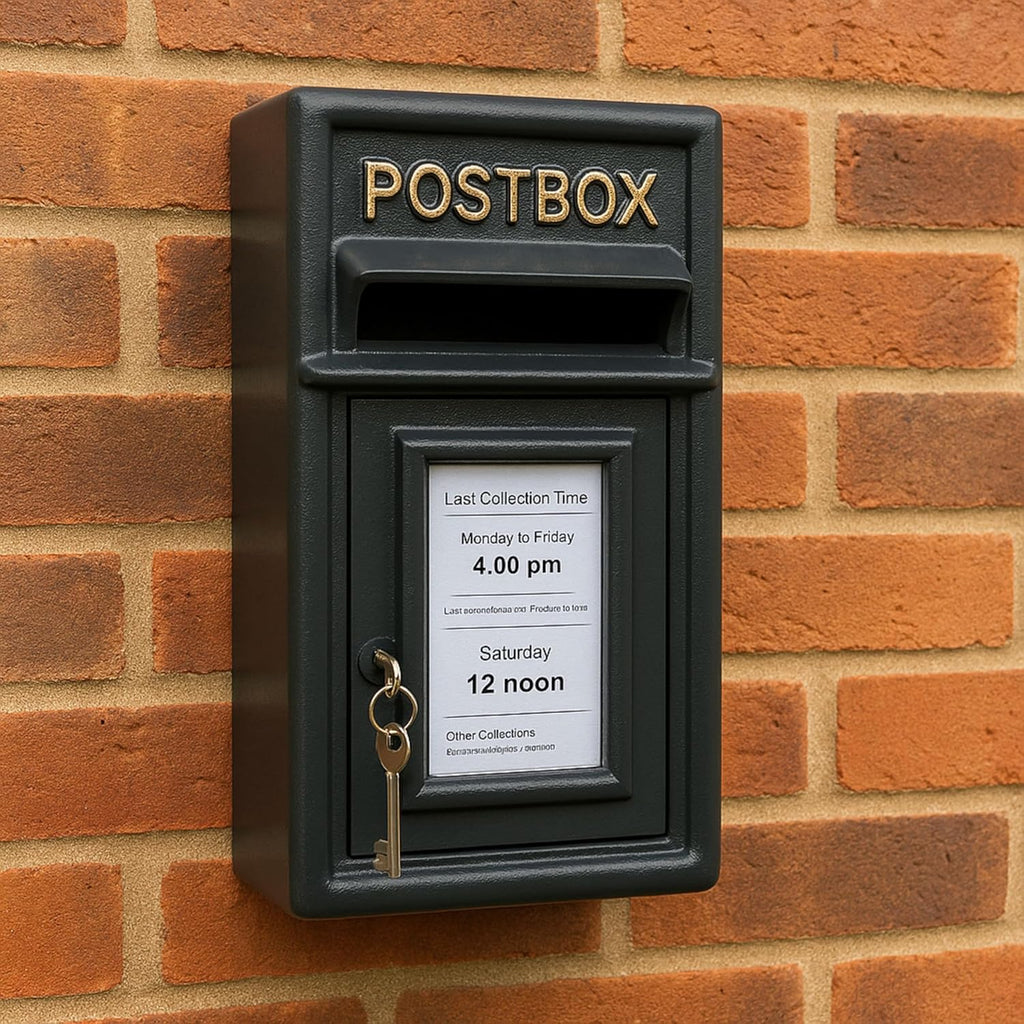 ACL Wall-Mounted Lockable Post Box - Durable Black Mailbox with Cast Iron Construction Secure Mail Storage (17D x 44H)