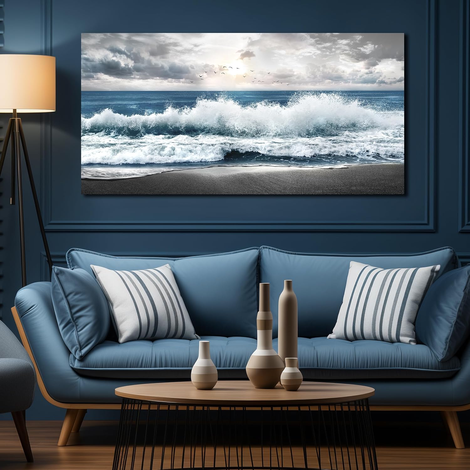 MDHKVPM Blue Beach Wall Decor For Bedroom Ocean Canvas Wall Art For Living Room Large Size,Office Corridor Apartment Wall Paintings Ready to Hang 29 x 58 Inch