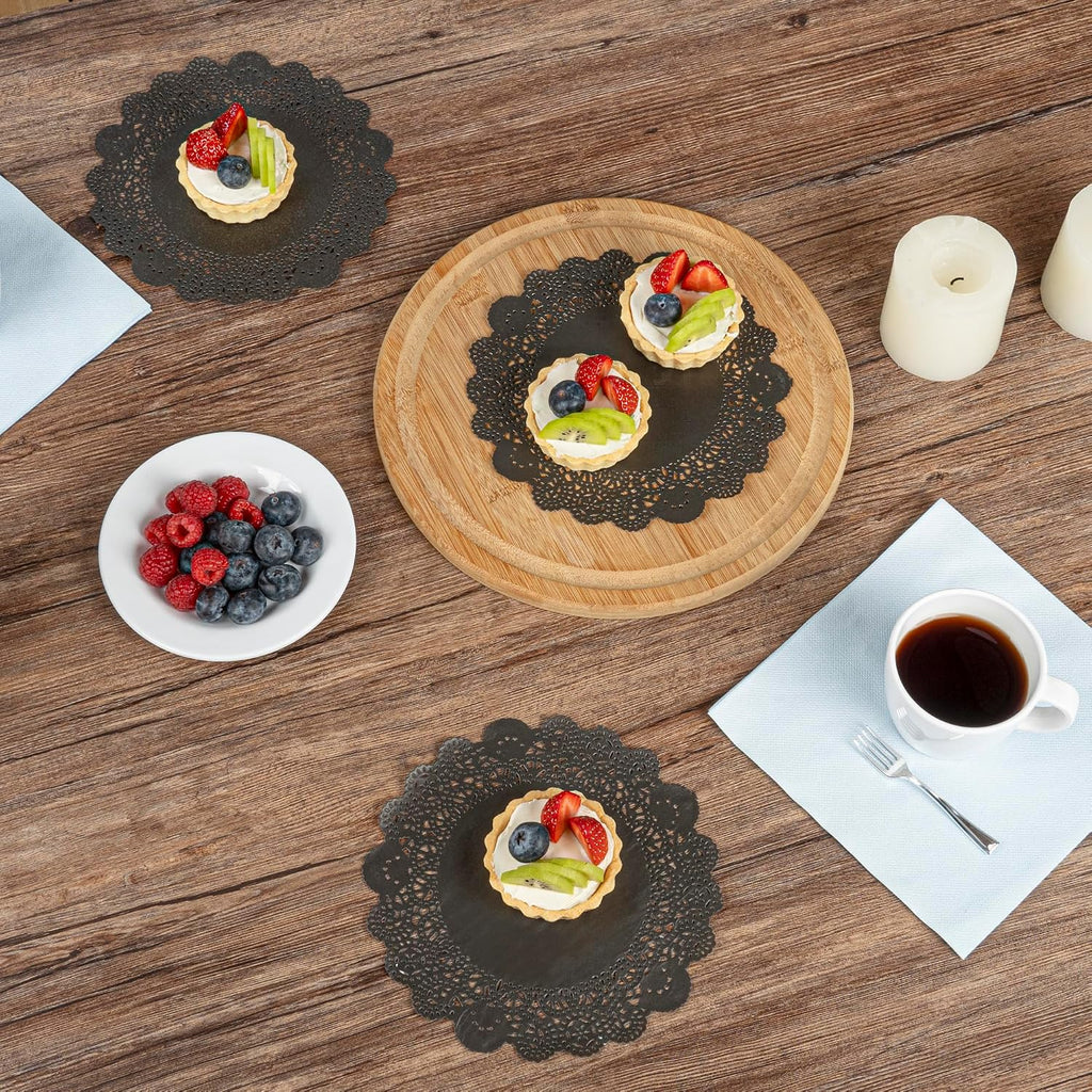 Restaurantware Black Paper Doilies 4000 Count 8 x 8 Inch, Disposable, Long Lasting Absorbent Paper Doilies for Tables with Elegant Lace Finish for Pastries, Cupcakes, Cookies and Desserts