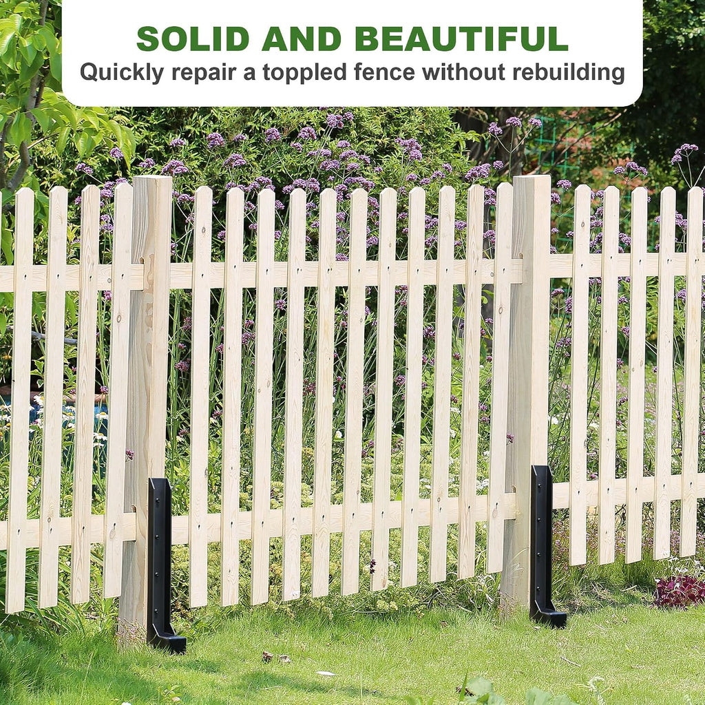 Fence Post Repair Kit, Heavy Duty One-Piece Steel Anchor & Stakes for Repair Broken Tilted Leaning Wood Posts, Rust-Proof Easy Installation, Upgraded 11-Gauge Thickness (4 Pack)
