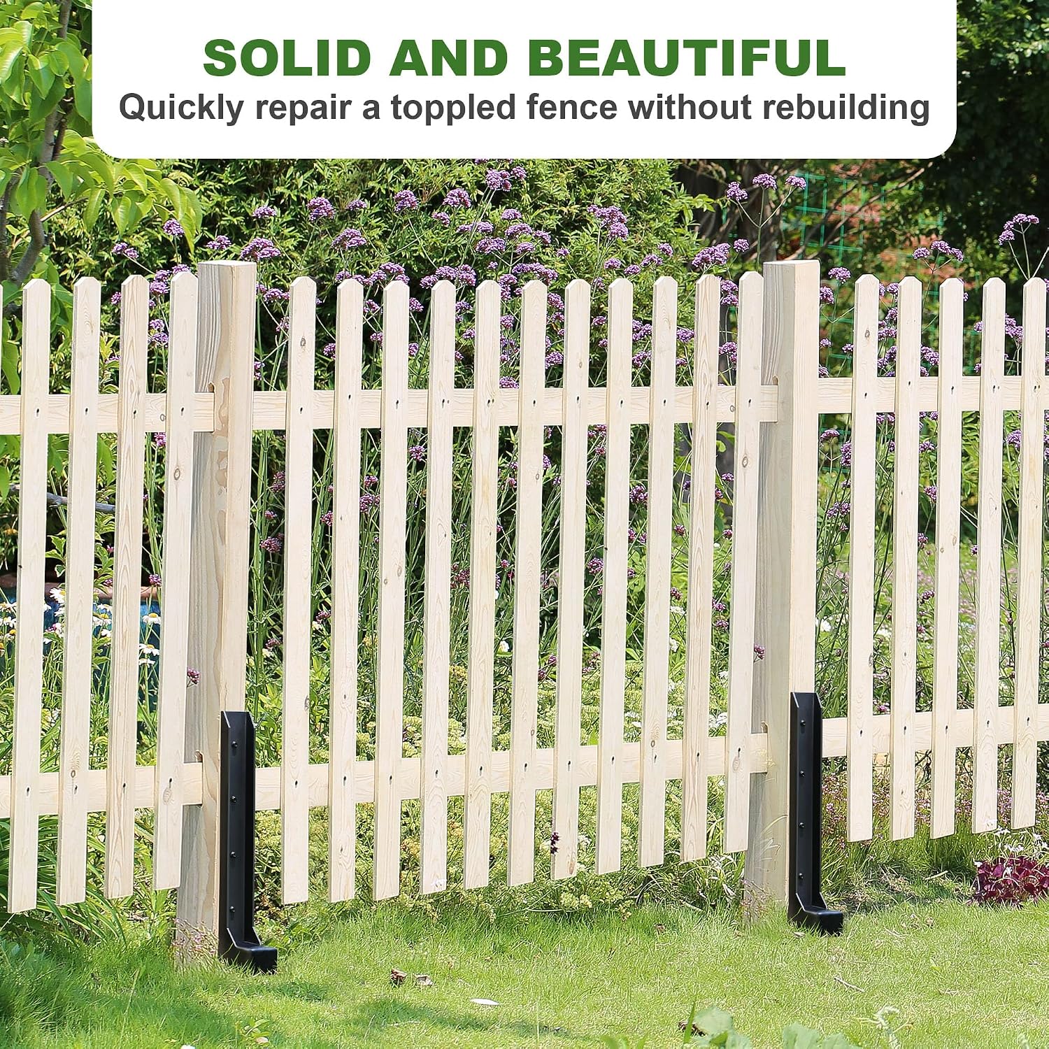 Fence Post Repair Kit, Heavy Duty One-Piece Steel Anchor & Stakes for Repair Broken Tilted Leaning Wood Posts, Rust-Proof Easy Installation, Upgraded 11-Gauge Thickness (4 Pack)