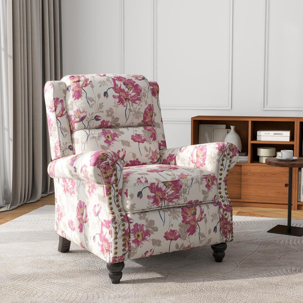 Pushback Recliner Chair, Fabric Armchair Push Back Accent Chair, Rivet Trim Club Chair Home Theater Overstuffed Single Sofa Reading Seat for Living Room, Pattern