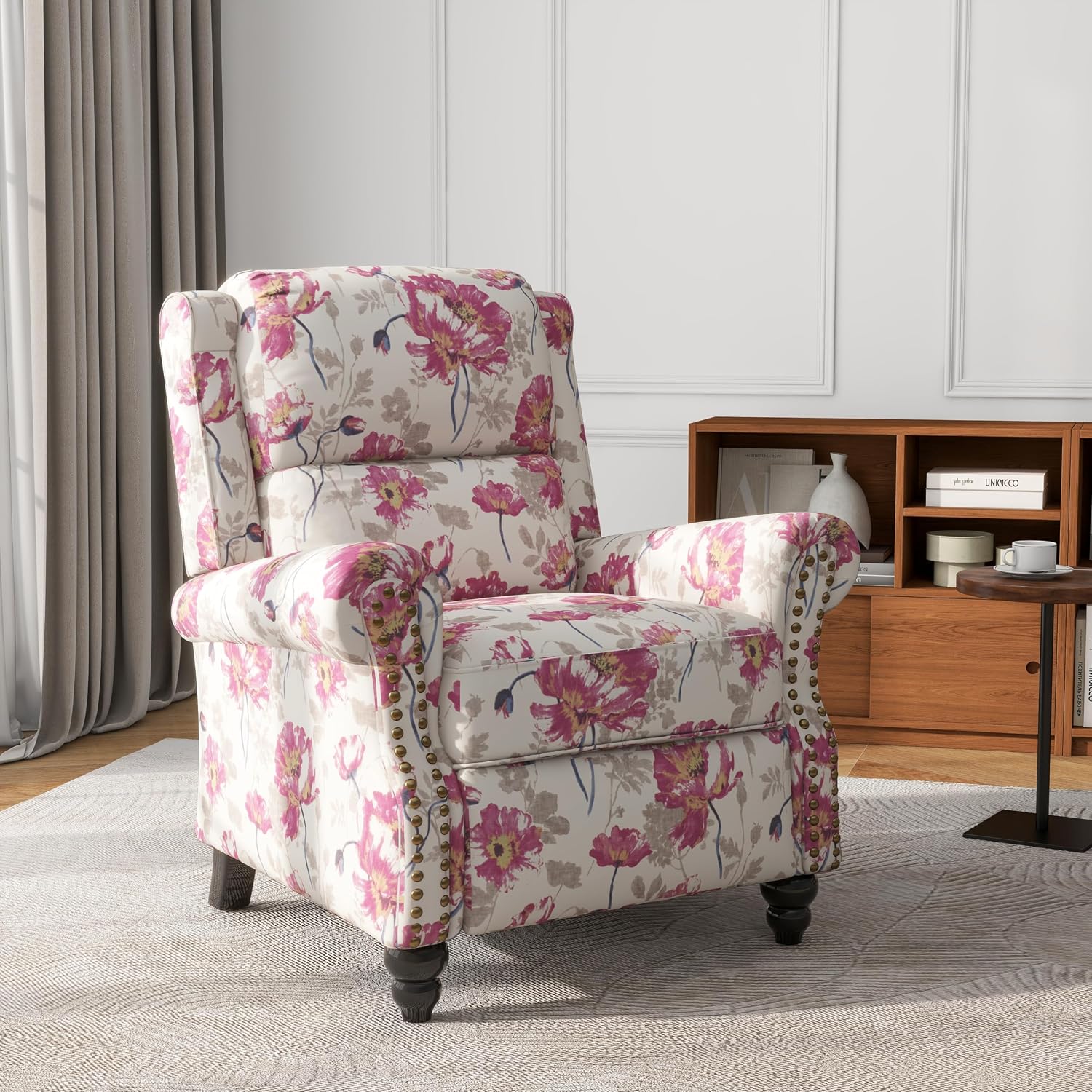 Pushback Recliner Chair, Fabric Armchair Push Back Accent Chair, Rivet Trim Club Chair Home Theater Overstuffed Single Sofa Reading Seat for Living Room, Pattern