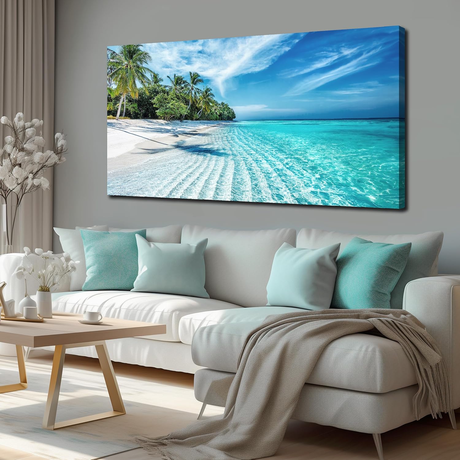 Blue Beach Theme Bedroom Decor Large Living Room Wall Art Beach Landscape Print Picture Decoration Ready to Hang 29 x 58 Inch