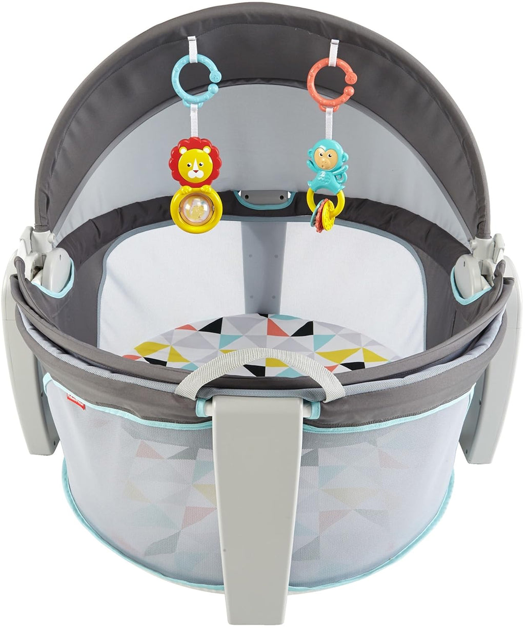 Fisher-Price Portable Bassinet On-The-Go Baby Dome, Travel Play Space with Developmental Newborn Toys & Canopy, Windmill