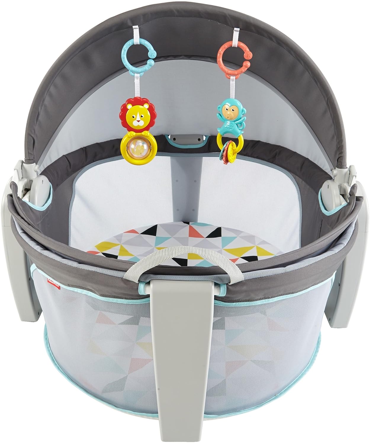 Fisher-Price Portable Bassinet On-The-Go Baby Dome, Travel Play Space with Developmental Newborn Toys & Canopy, Windmill
