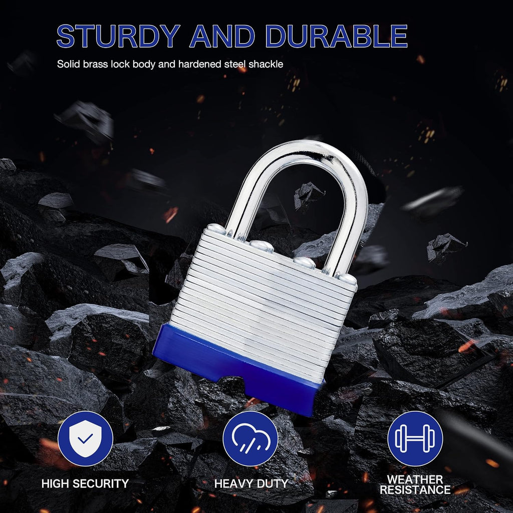 Lock Outdoor Padlocks, Laminated keyed Padlock, 1-9/16 in Wide Body, Padlock Set with Keys (60Pack)