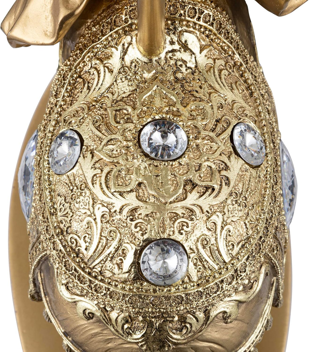 ICE ARMOR 18.5' Detailed Craftsmanship Golden Elephant Table Lamp - Bedside Light with Fabric Shade, Exotic Decor & Cultural Ambiance