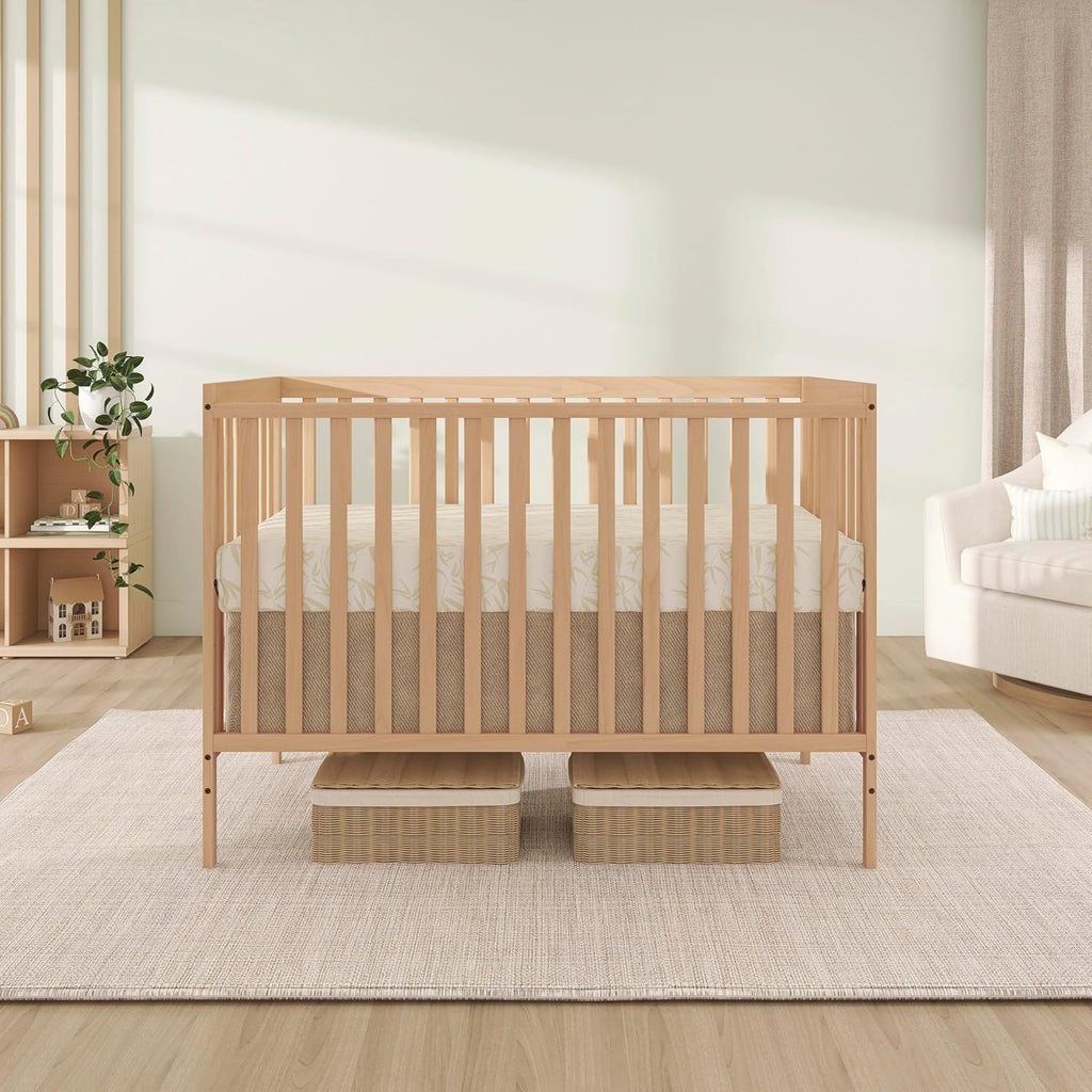 Dream On Me Synergy 5-in-1 Convertible Full-Size Baby Crib with Toddler, Day & Full Bed Conversion in Barnwood Natural, GreenGuard Gold & BSA, 3 Mattress Heights, Sustainable Pinewood