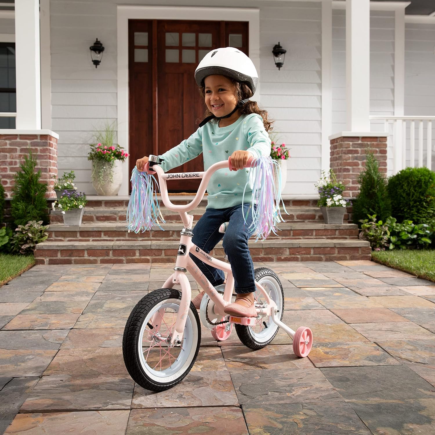 John Deere Beginner Toddler Bike – 12 Inch Boys and Girls Bike — Clouds — Sturdy and Lightweight Kids Bikes for Ages 3 and Up — Toddler Bike with Adjustable Handle Bars and Seat