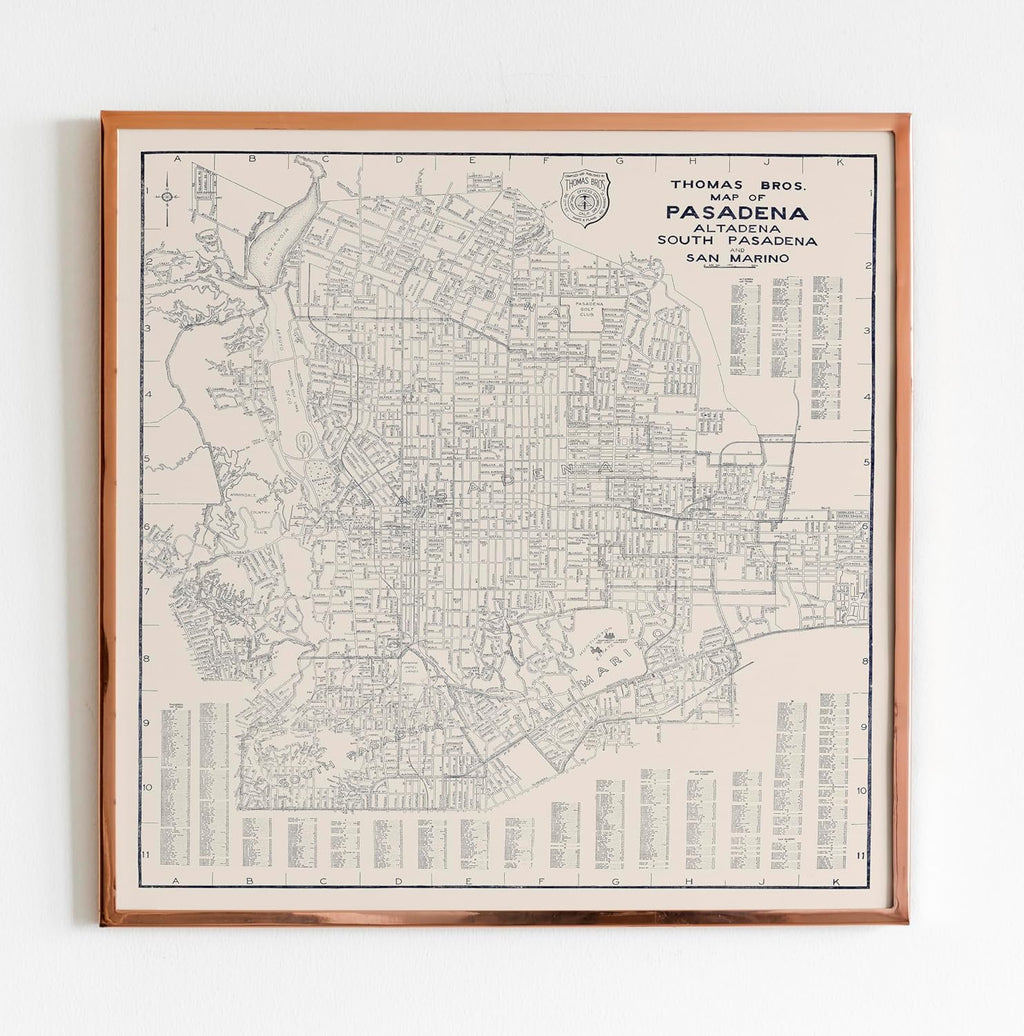 Historic Pictoric 1938 Pasadena, Altadena, South Pasadena & San Marino, California Road Map Print - 44in x 44in