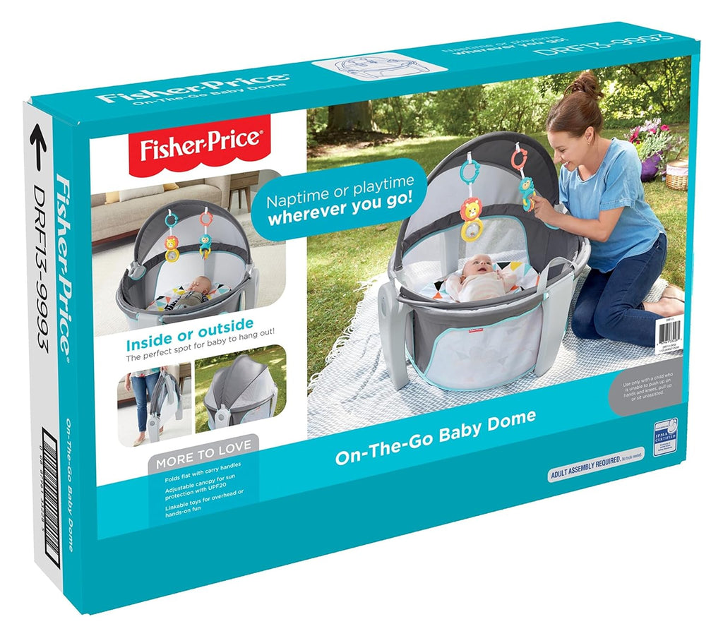 Fisher-Price Portable Bassinet On-The-Go Baby Dome, Travel Play Space with Developmental Newborn Toys & Canopy, Windmill