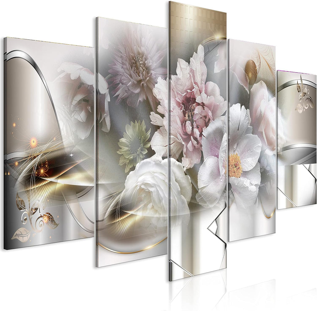 artgeist - Hand-Textured Canvas Wall Art Print Retro Flowers 90x45 in - 5pcs Painting Canvas Prints - Acrylic Gel Texture Artwork Image Contemporary Modern Home Peonies Floral Abstract a-C-10081-b-a