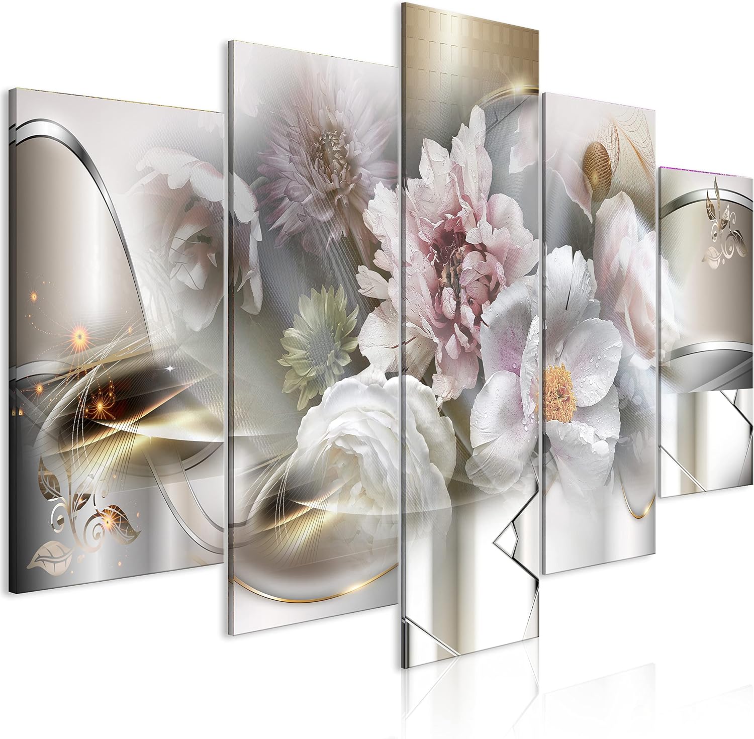 artgeist - Hand-Textured Canvas Wall Art Print Retro Flowers 90x45 in - 5pcs Painting Canvas Prints - Acrylic Gel Texture Artwork Image Contemporary Modern Home Peonies Floral Abstract a-C-10081-b-a