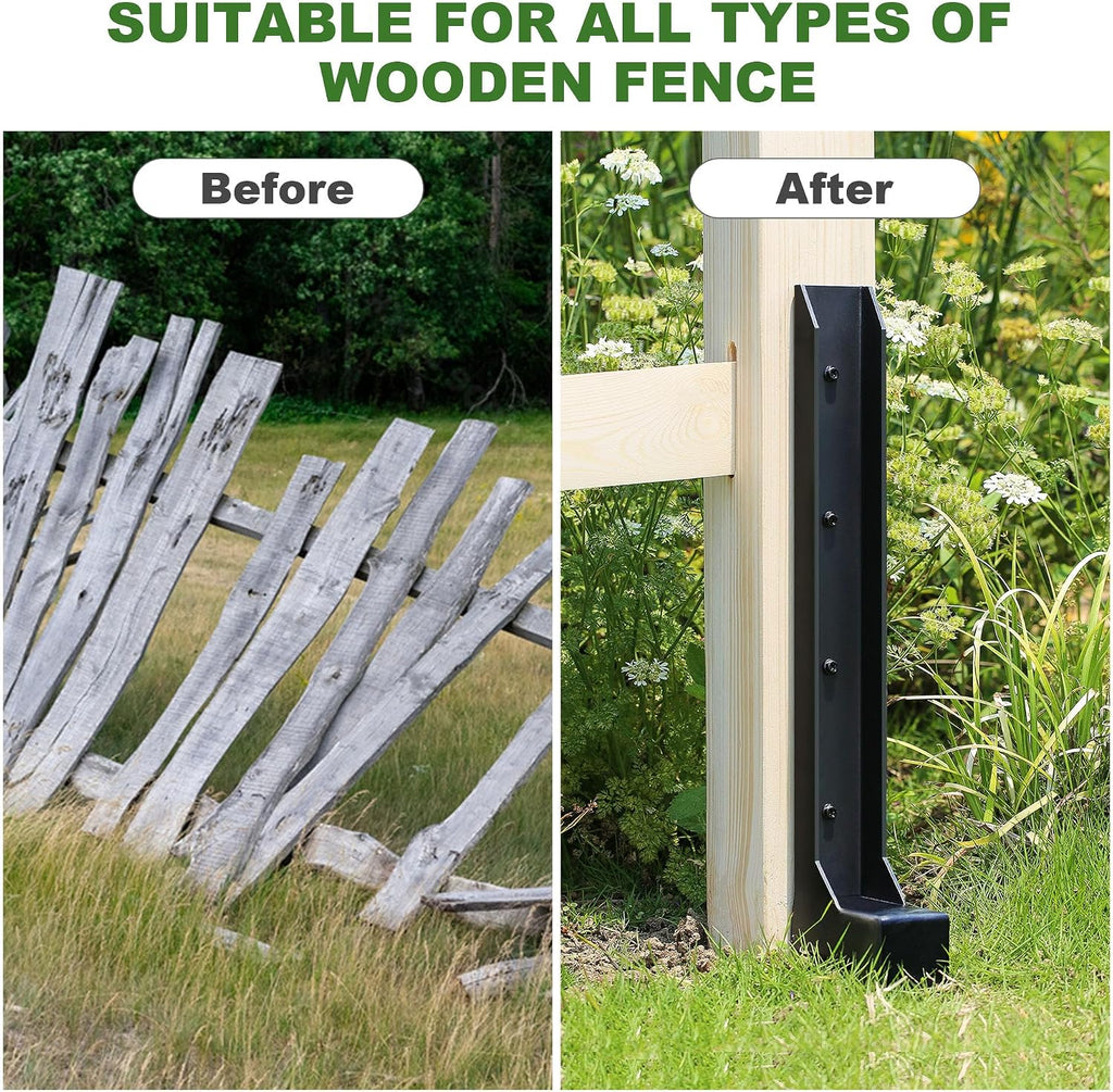 Fence Post Repair Kit, Heavy Duty One-Piece Steel Anchor & Stakes for Repair Broken Tilted Leaning Wood Posts, Rust-Proof Easy Installation, Upgraded 11-Gauge Thickness (4 Pack)