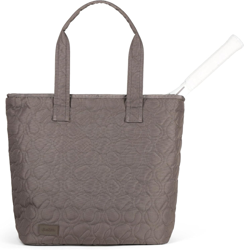 Ame and Lulu Tennis Court Carryall Bag – Quilted Nylon Tennis Ball Pattern, Fits 2 Racquets, Water Bottle Pockets
