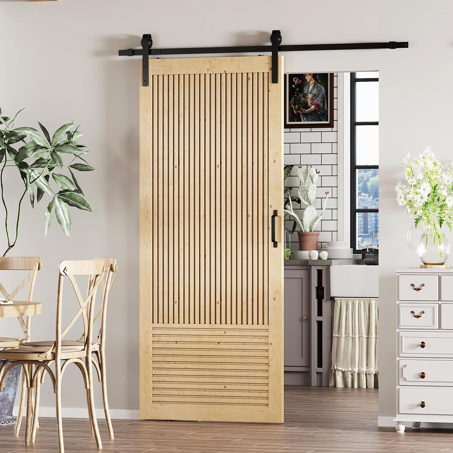 BARNER HOME 36in x 84in Sliding Barn Door with 6.6ft Barn Door Hardware Kit Included, Pre-Drilled Easy to Assemble, DIY Unfinished Solid Core Single Interior Door, Natural