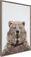 Kate and Laurel Sylvie Bear European Color Framed Canvas Wall Art by Simon Te of Tai Prints; 28x38 Gray; Rustic Animal Wall Decor Art