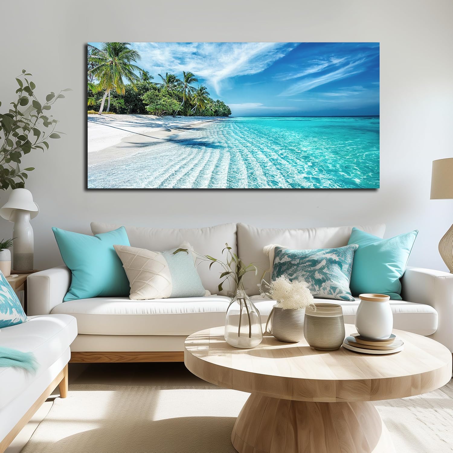 Blue Beach Theme Bedroom Decor Large Living Room Wall Art Beach Landscape Print Picture Decoration Ready to Hang 29 x 58 Inch