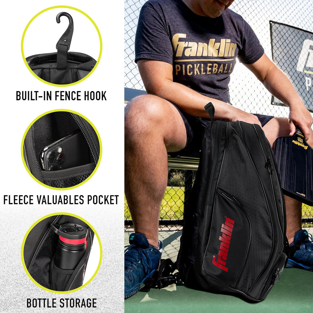Franklin Sports Pickleball Bags - Deluxe Competition Pro Backpack for Gear + Equipment - Pickleball Bag for Men + Women - Holds Paddles, Balls + Accessories - Elite Nylon Fabric