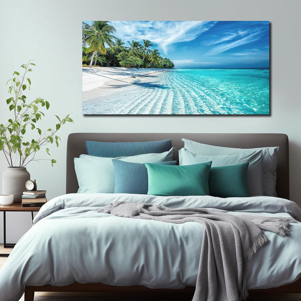 Blue Beach Theme Bedroom Decor Large Living Room Wall Art Beach Landscape Print Picture Decoration Ready to Hang 29 x 58 Inch