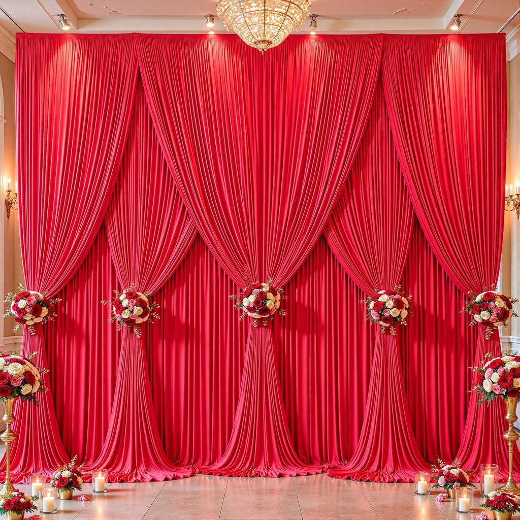 10 Panels Red Backdrop Curtains - Wrinkle Free Fabric Backdrop Curtain for Photoshoot, 10FT Wedding Party Photo Backdrop Drapes for Birthday Baby Shower Photography Stage Background Decorations