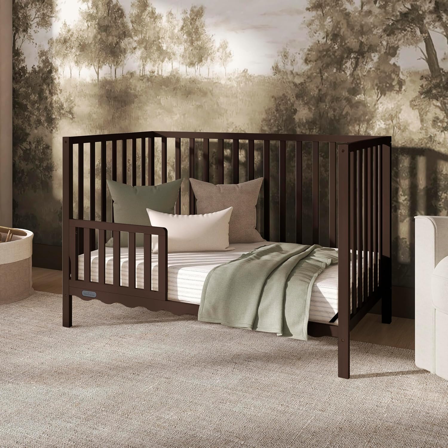 Dream On Me Synergy Wave 5-in-1 Convertible Crib, GREENGUARD Gold, Chocolate Chip