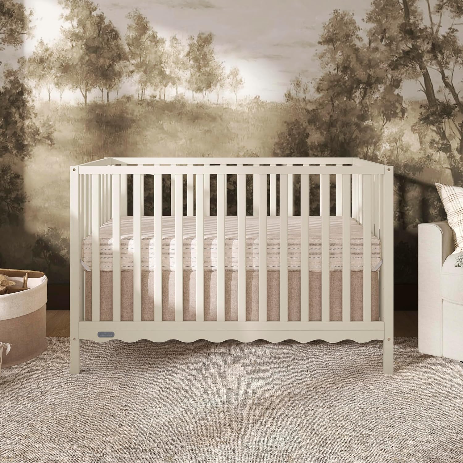 Dream On Me Synergy Wave 5-in-1 Convertible Crib, GREENGUARD Gold, Cannoli Cream