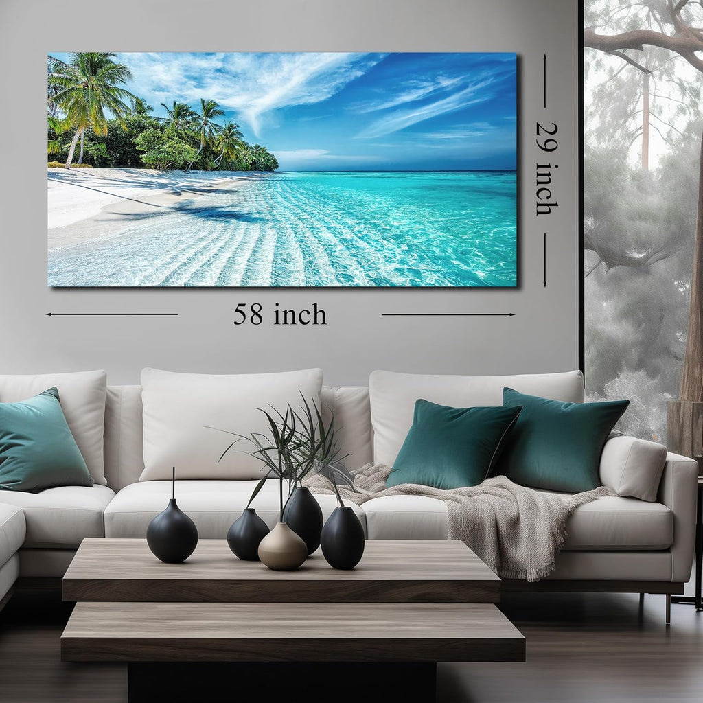 Blue Beach Theme Bedroom Decor Large Living Room Wall Art Beach Landscape Print Picture Decoration Ready to Hang 29 x 58 Inch