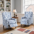 Set of 2 Floral Pushback Recliner Chairs, Fabric Upholstered Rivet Trim Accent Club Chairs for Living Room, Home Theater- Bule Pattern