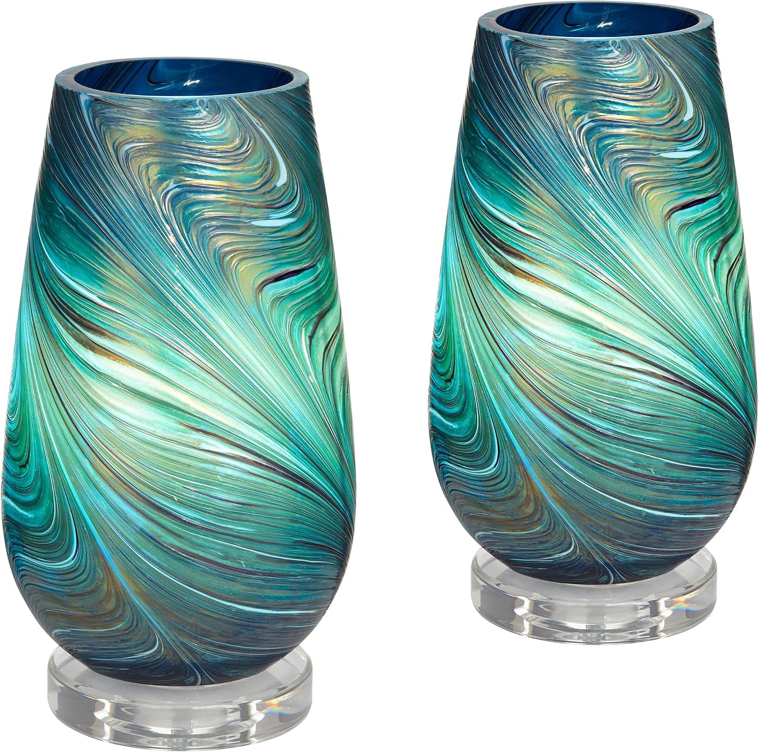 360 Lighting Carmen Modern Accent Table Lamps 12 1/2' High Set of 2 Green Clear Crystal Swirl Art Glass Shade for Bedroom Living Room Nightstand Bedside Night Stand Office Kids Room